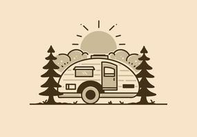 ilustración vintage de caravana en forma de lágrima entre los pinos vector