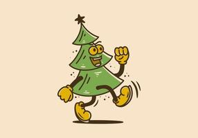 Illustration design of a fir tree with legs and arms and a cheerful face vector