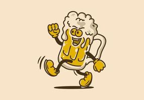 diseño ilustrativo de jarras de cerveza con pies y manos y caras alegres vector