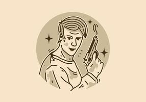 Illustration design of handsome man holding gun vector