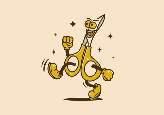 illustration design of scissors with hands and feet