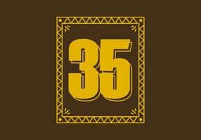 número 35 en marco de rectángulo retro vector