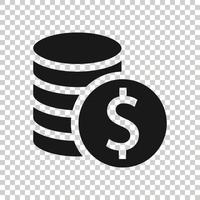 Coins stack icon in flat style. Dollar coin vector illustration on white isolated background. Money stacked business concept.