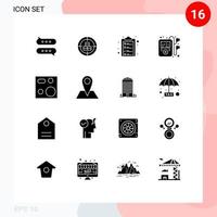 Pictogram Set of 16 Simple Solid Glyphs of devices player valentine music money Editable Vector Design Elements