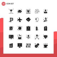 Pictogram Set of 25 Simple Solid Glyphs of graduation education diamond paper clip back to school Editable Vector Design Elements