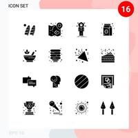 Group of 16 Solid Glyphs Signs and Symbols for pack coffee wedding bean network Editable Vector Design Elements