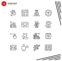 Pack of 16 Modern Outlines Signs and Symbols for Web Print Media such as tractor pointer award mouse reward Editable Vector Design Elements