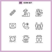 Set of 9 Vector Outlines on Grid for shopping ecommerce man heart love Editable Vector Design Elements