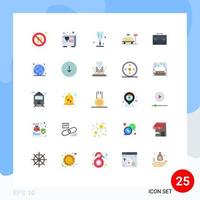 Mobile Interface Flat Color Set of 25 Pictograms of documents business romance briefcase hotel Editable Vector Design Elements