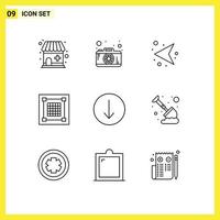 User Interface Pack of 9 Basic Outlines of down arrow network grid designer Editable Vector Design Elements