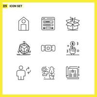 Modern Set of 9 Outlines Pictograph of object correction web change goods Editable Vector Design Elements