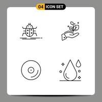 Group of 4 Modern Filledline Flat Colors Set for bug disk testing grow media Editable Vector Design Elements