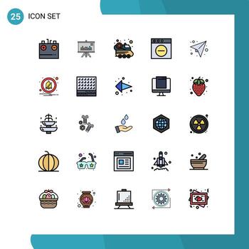 conjunto de color plano de línea llena de interfaz móvil de 25 pictogramas de papel mac negocio eliminar nave espacial elementos de diseño vectorial editables vector