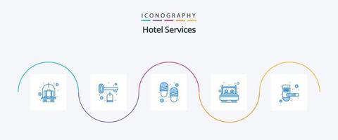 Hotel Services Blue 5 Icon Pack Including keycard. door. shoes. rest. double vector