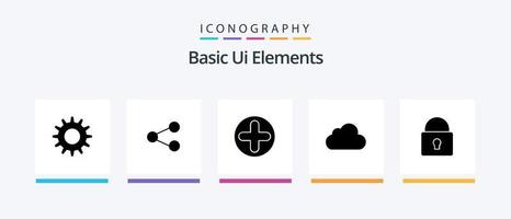 Basic Ui Elements Glyph 5 Icon Pack Including locked. lock. sign. cloudy. data. Creative Icons Design vector