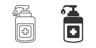 Hand sanitizer icon in flat style. Antiseptic bottle vector illustration on isolated background. Disinfect gel sign business concept.