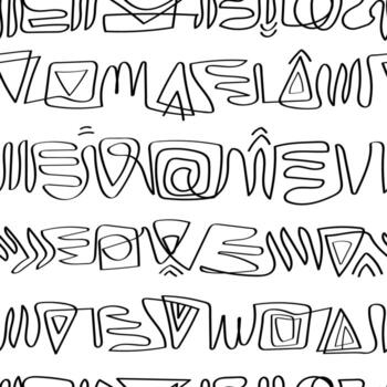 Abstract doodle seamless pattern imitation of ancient symbols line drawing vector illustration.Stylized horizontal line doodle sketch for print,textile,paper and other decoration design