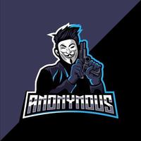 Anonymous with gun mascot logo design Vector