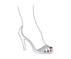 un pie de mujer en una sandalia, zapatos con tacón dibujado con una monolínea, arte de una línea, contorno. logo de una mujer, zapatería vector