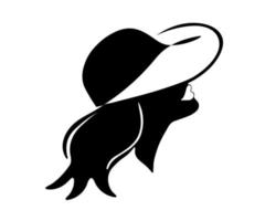 black and white abstract portrait of a woman in a hat. women's logo vector