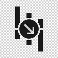 Market trend icon in flat style. Decline arrow with magnifier vector illustration on white isolated background. Decrease business concept.