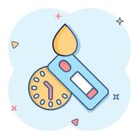 icono de prueba de coronavirus en estilo cómico. covid-19 ilustración vectorial de dibujos animados sobre fondo aislado. concepto de negocio de signo de efecto de salpicadura de diagnóstico médico. vector