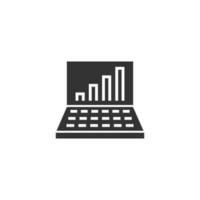 Laptop chart icon in flat style. SEO data vector illustration on white isolated background. Computer diagram business concept.