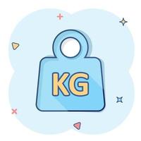 Scale icon in comic style. Kilogram dumbbell cartoon vector illustration on white isolated background. Gym splash effect business concept.