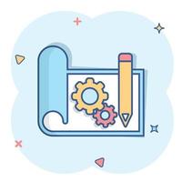 Prototype icon in comic style. Startup cartoon vector illustration on white isolated background. Model development splash effect business concept.