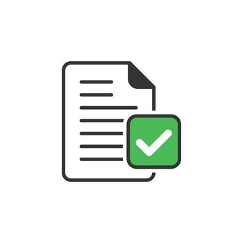 Document accepted icon in flat style. Correct vector illustration on white isolated background. Check message business concept.