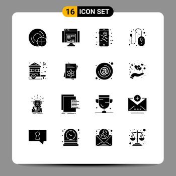 Group of 16 Solid Glyphs Signs and Symbols for home mouse web hardware map pin Editable Vector Design Elements