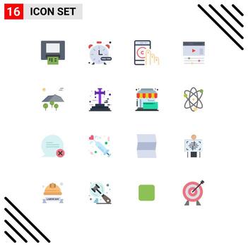 16 User Interface Flat Color Pack of modern Signs and Symbols of mountain web contact video creative Editable Pack of Creative Vector Design Elements