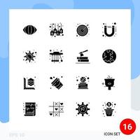 Pictogram Set of 16 Simple Solid Glyphs of sun brightness arrow study magnet Editable Vector Design Elements