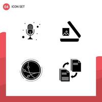 Pack of 4 Modern Solid Glyphs Signs and Symbols for Web Print Media such as mic communication recorder gallery internet Editable Vector Design Elements