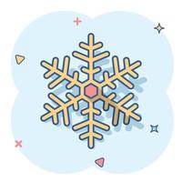 Vector cartoon snowflake icon in comic style. Winter sign illustration pictogram. Snow flake business splash effect concept.