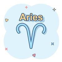 dibujos animados vectoriales aries icono del zodiaco en estilo cómico. pictograma de ilustración de signo de astrología. concepto de efecto de salpicadura de negocio del horóscopo de aries. vector