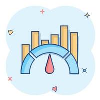 Benchmark measure icon in comic style. Dashboard rating vector cartoon illustration on white isolated background. Progress service business concept splash effect.