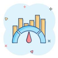 Benchmark measure icon in comic style. Dashboard rating vector cartoon illustration on white isolated background. Progress service business concept splash effect.