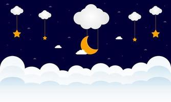 dulces sueños. luna creciente, nubes y estrellas en el fondo nocturno. ilustración vectorial vector