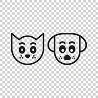 icono de perro y gato en estilo plano. ilustración de vector de cabeza animal sobre fondo blanco aislado. concepto de negocio de mascotas divertidas de dibujos animados.