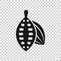 icono de grano de cacao en estilo plano. Ilustración de vector de crema de chocolate sobre fondo blanco aislado. concepto de negocio de planta de nuez.