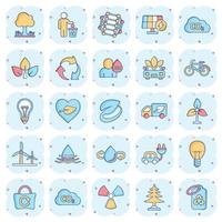 Eco environment icons set in comic style. Ecology cartoon vector illustration on white isolated background. Bio emblem splash effect sign business concept.