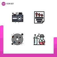 Pack of 4 creative Filledline Flat Colors of camera astronomy party page nadir Editable Vector Design Elements