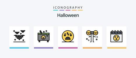 La línea de halloween llenó el paquete de 5 íconos, incluido el roto. noche. traje. luna. vudú. diseño de iconos creativos vector