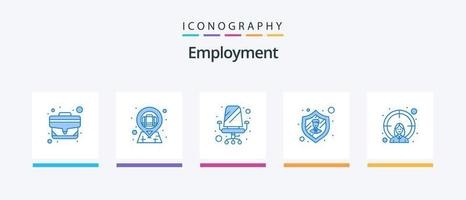 Employment Blue 5 Icon Pack Including target. employee. chair. security. employee. Creative Icons Design vector