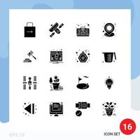 Editable Vector Line Pack of 16 Simple Solid Glyphs of place location satellite holder case Editable Vector Design Elements