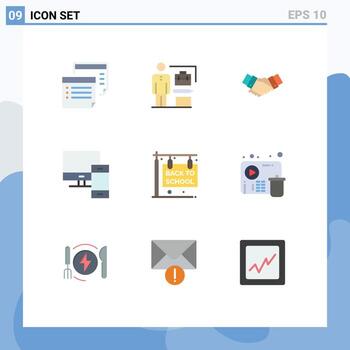 9 User Interface Flat Color Pack of modern Signs and Symbols of mac computer businessman partnership hands Editable Vector Design Elements