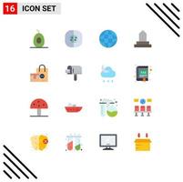 16 Universal Flat Color Signs Symbols of product bag globe mosque historical building Editable Pack of Creative Vector Design Elements