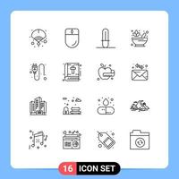 16 Universal Outlines Set for Web and Mobile Applications socket electric light saber lotus pharmacy Editable Vector Design Elements