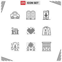 Mobile Interface Outline Set of 9 Pictograms of play competition start home building Editable Vector Design Elements